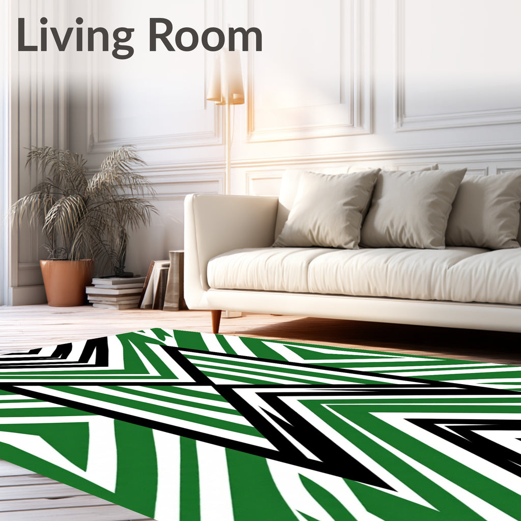 Striking Geometric Black Green Pattern Rug