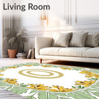 Golden Floral Oval Border Pattern Rug