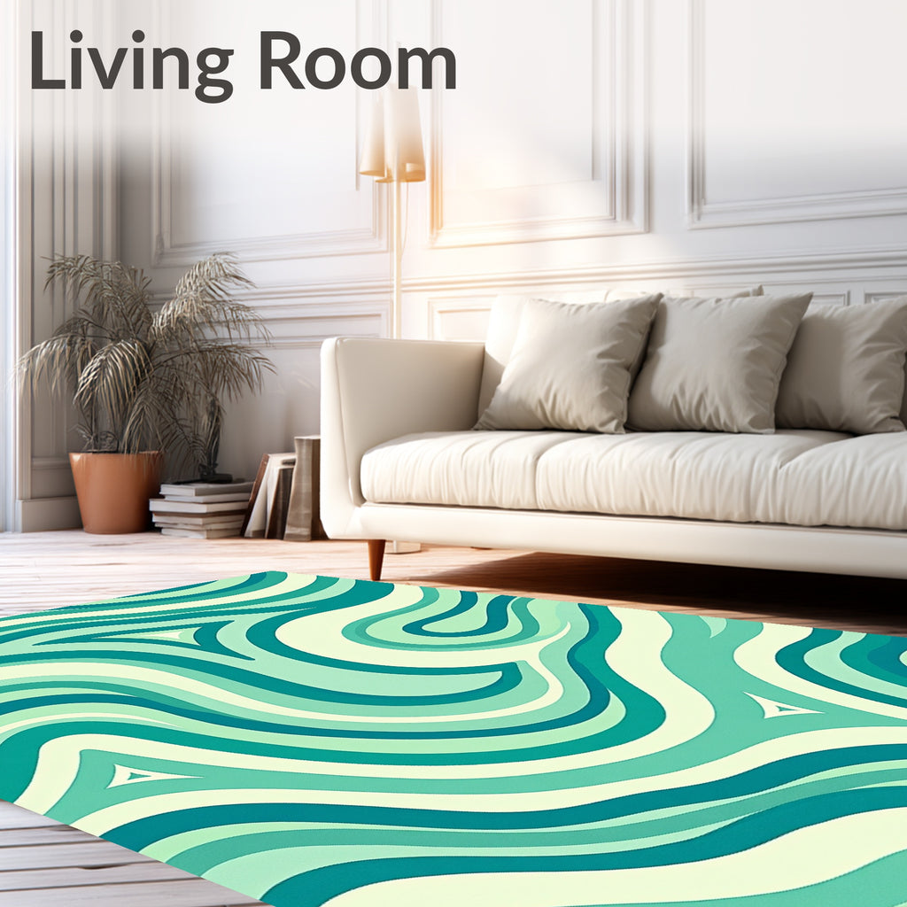 Teal Mint Wavy Fluid Rug