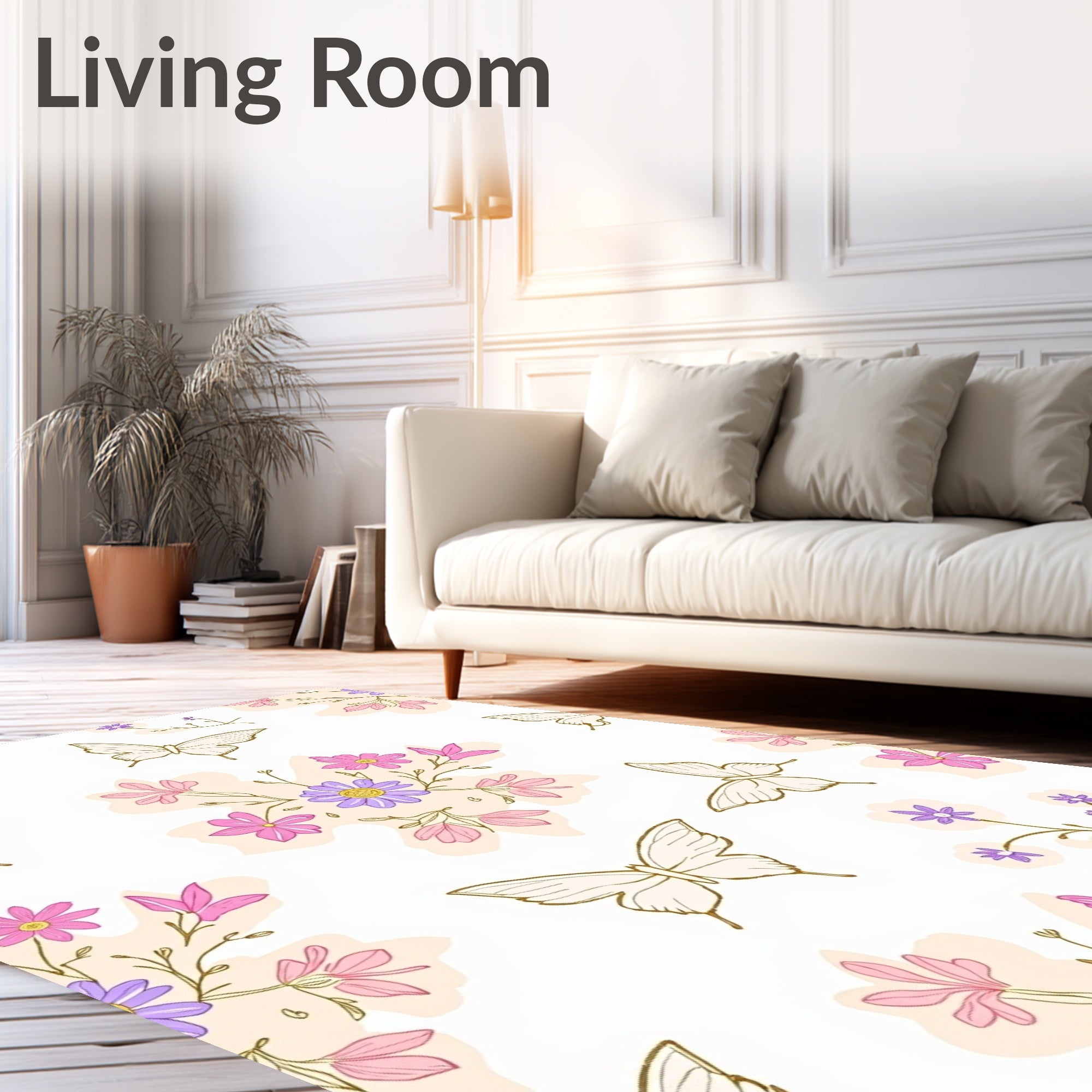 Butterflies and Floral Branches Design Rug