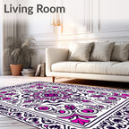Ornate Pink Black Floral Pattern Rug