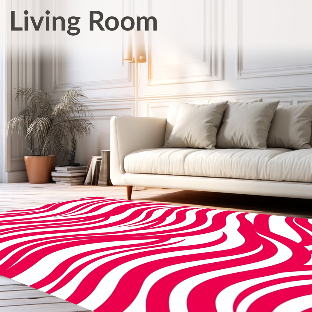 Bold Red White Flowing Waves Rug
