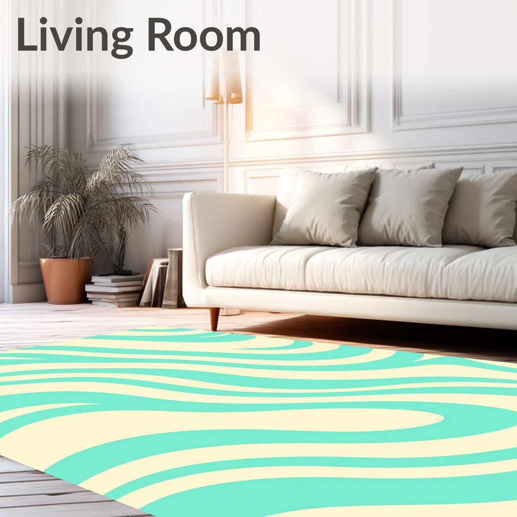 Abstract Aqua And Cream Waves Design Rug