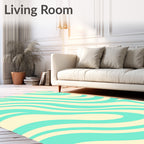 Abstract Aqua And Cream Waves Design Rug