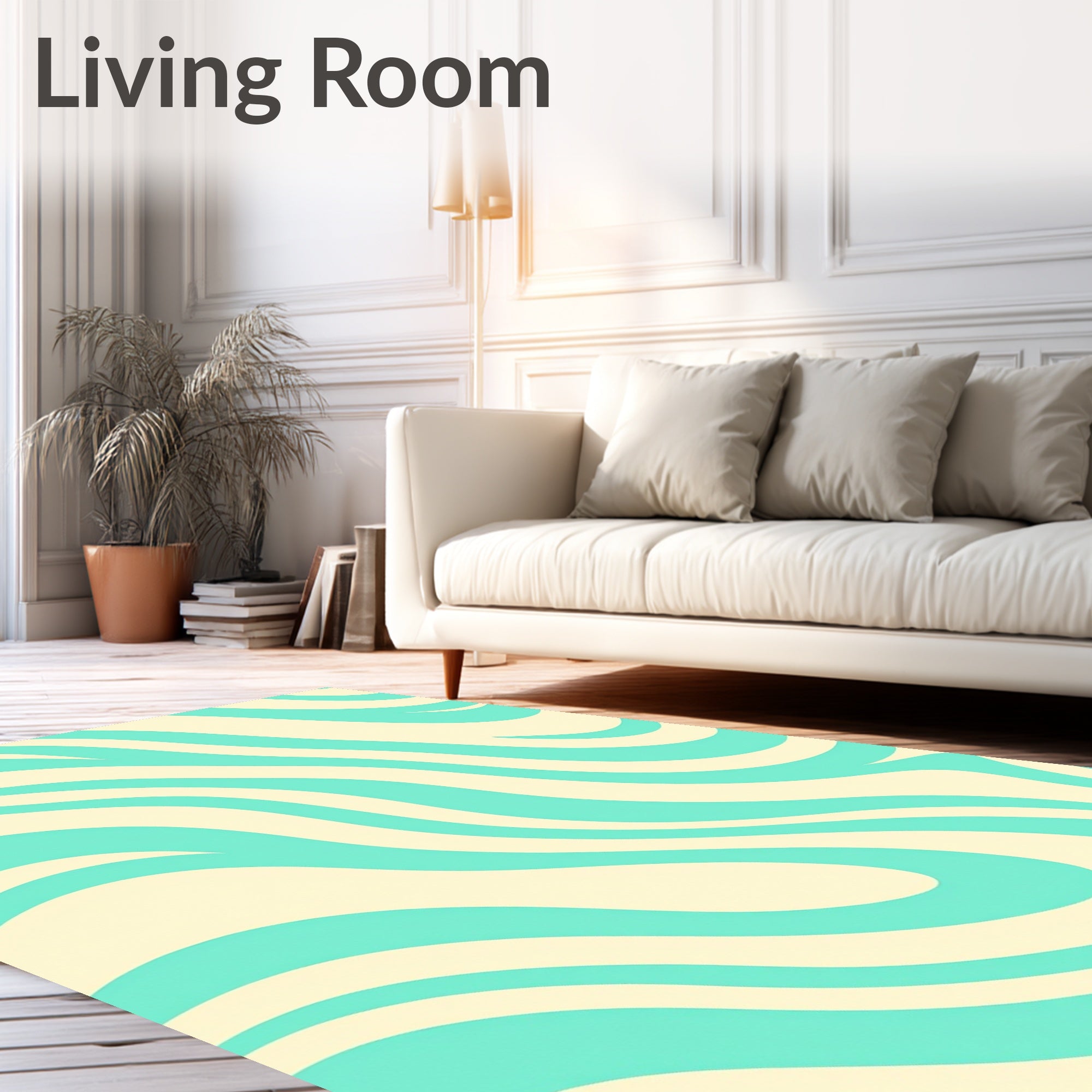 Abstract Aqua And Cream Waves Design Rug