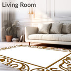 Ornate Gold Leaf Scroll Border Design Rug