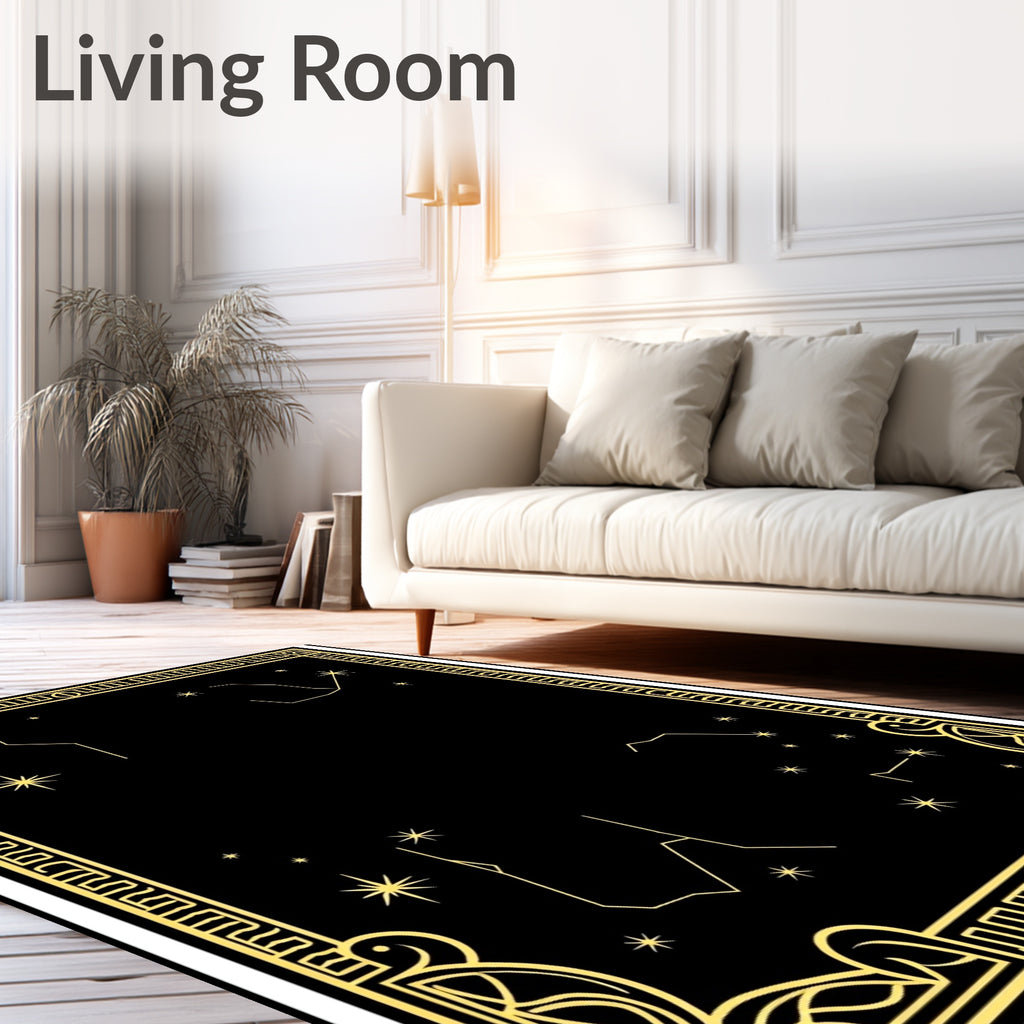 Celestial Constellation Black Gold Rug