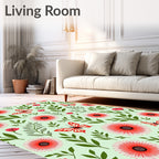 Red Daisy Butterfly Harmony Design Rug