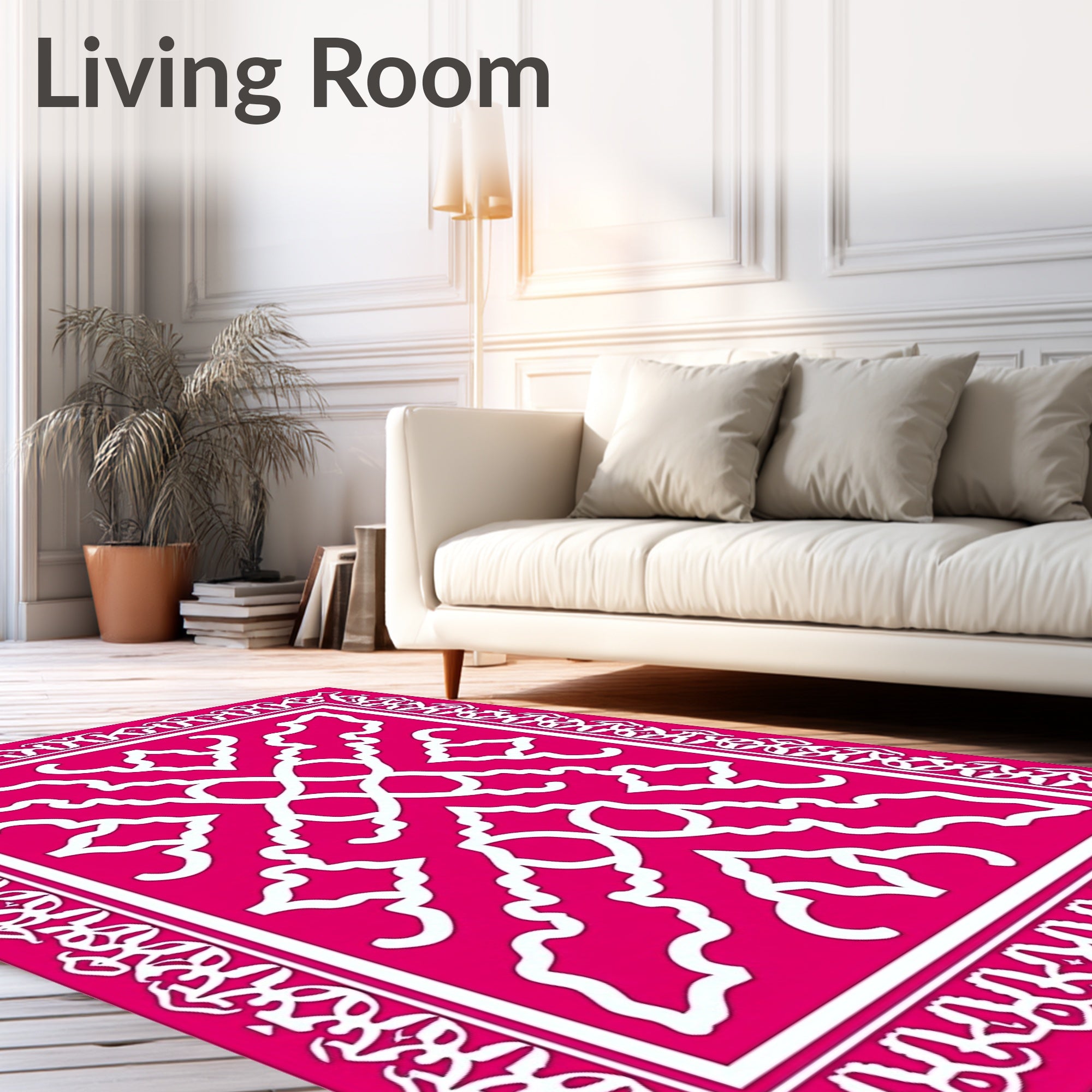 Ornate Geometric Pink White Pattern Rug