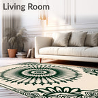 Intricate Dark Green Mandala Pattern Rug