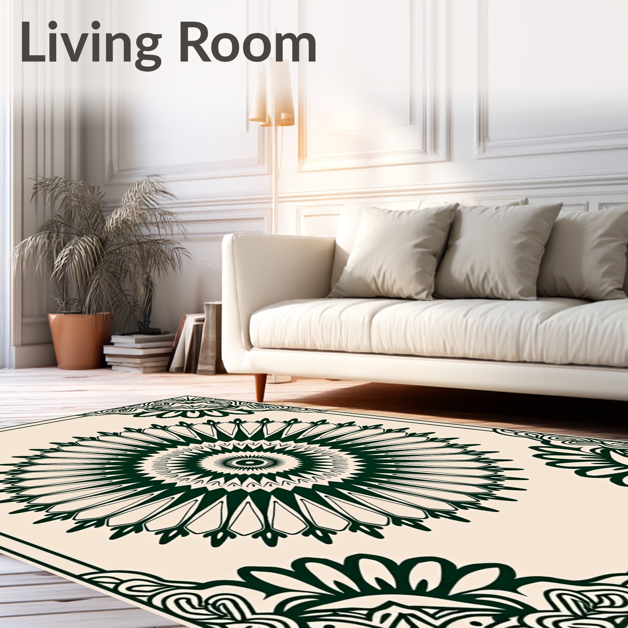 Intricate Dark Green Mandala Pattern Rug