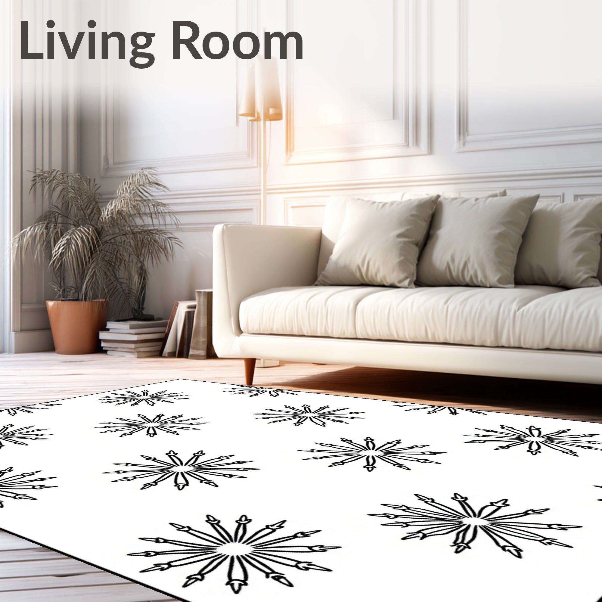 Starburst Radial Black White Pattern Rug