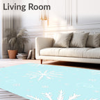 Light Blue White Snowflakes Swirls Rug