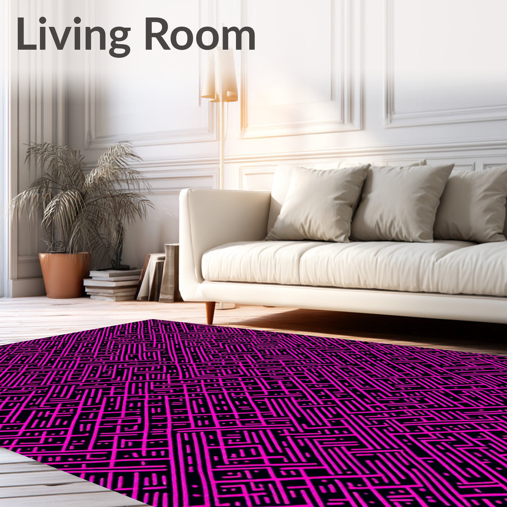 Pink Geometric Maze Pattern Design Rug