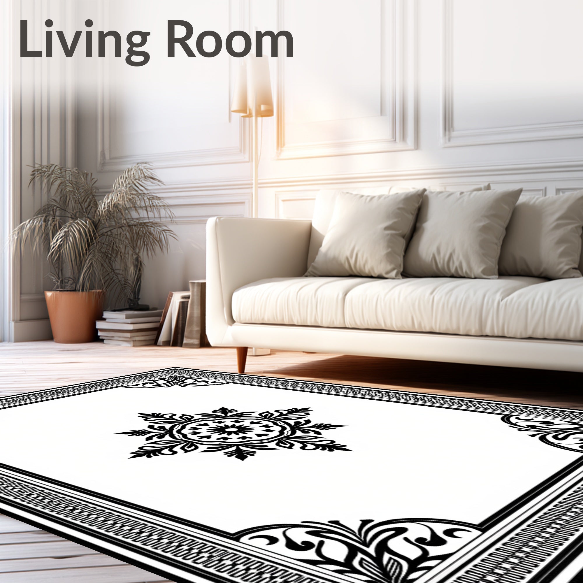 Ornate Floral Mandala Border Rug