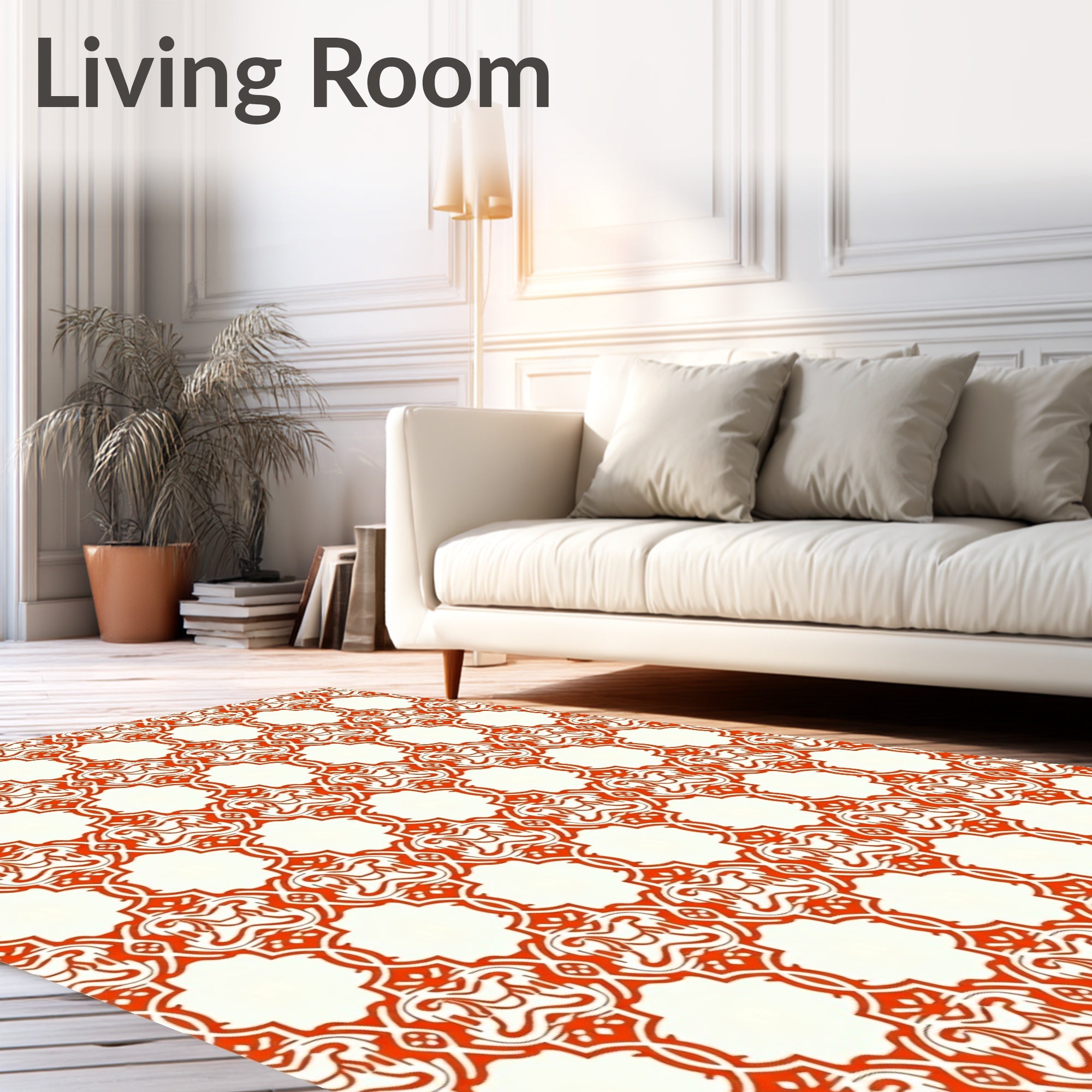 Intricate Red Ivory Geometric Pattern Rug