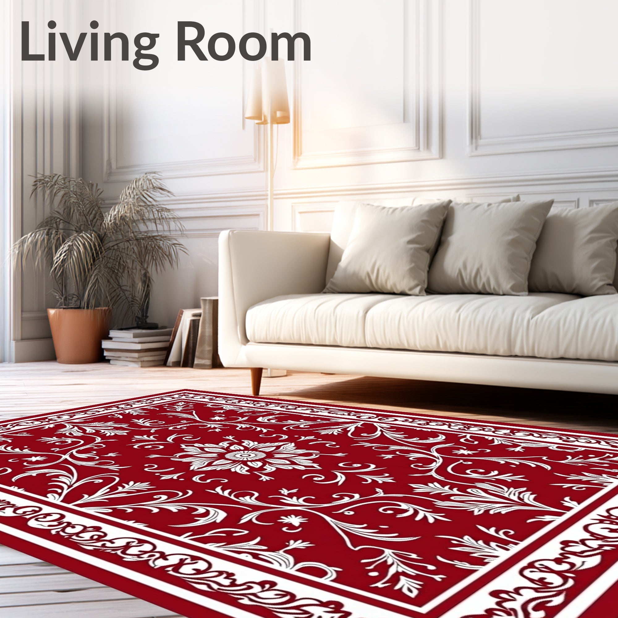 Red White Floral Swirl Pattern Rug