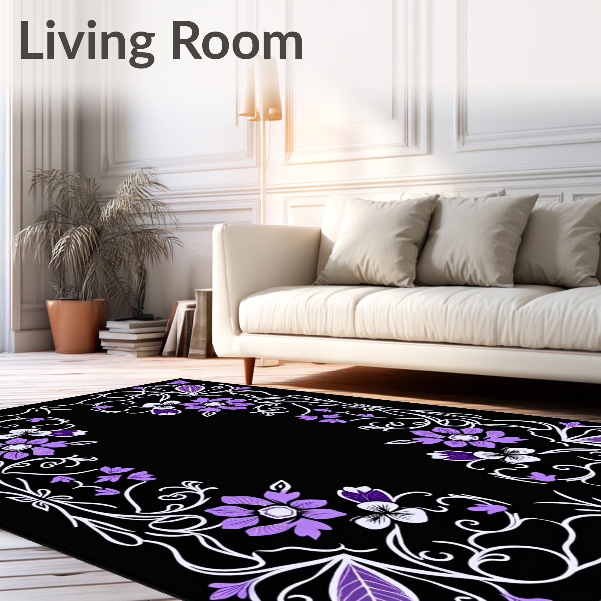 Ornate Floral Patterned Purple Rug