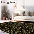 Golden Branches and Stars on Black Rug
