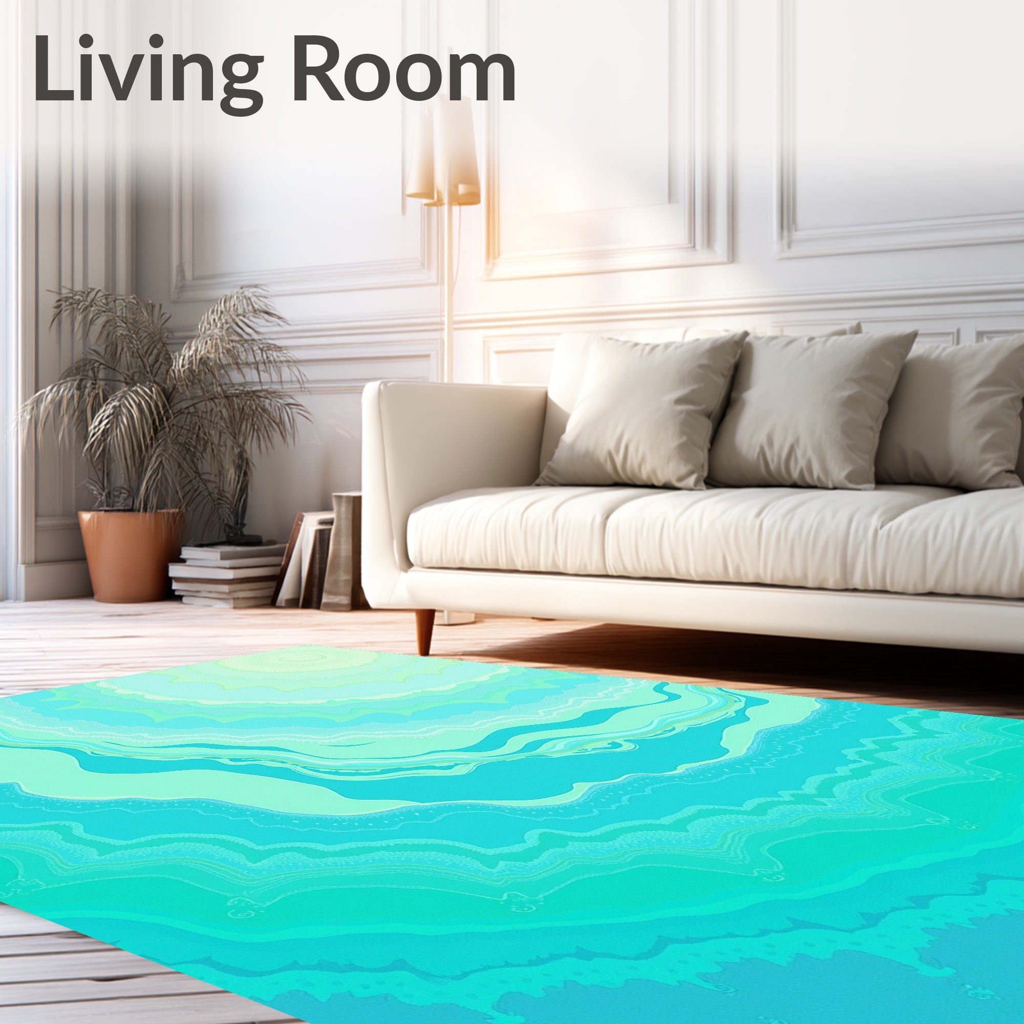 Abstract Aqua Swirl Pattern Rug