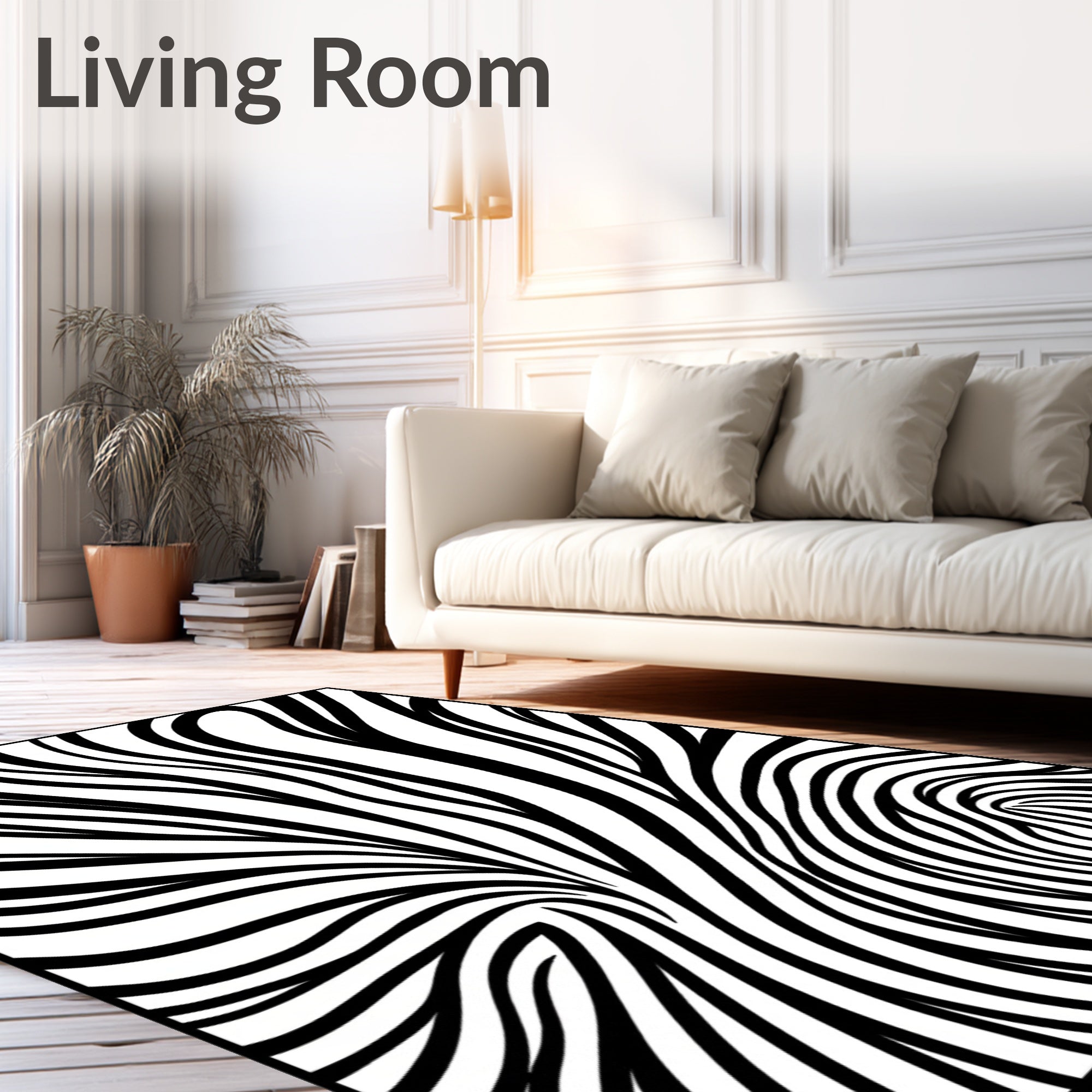 Abstract Black White Swirl Pattern Rug