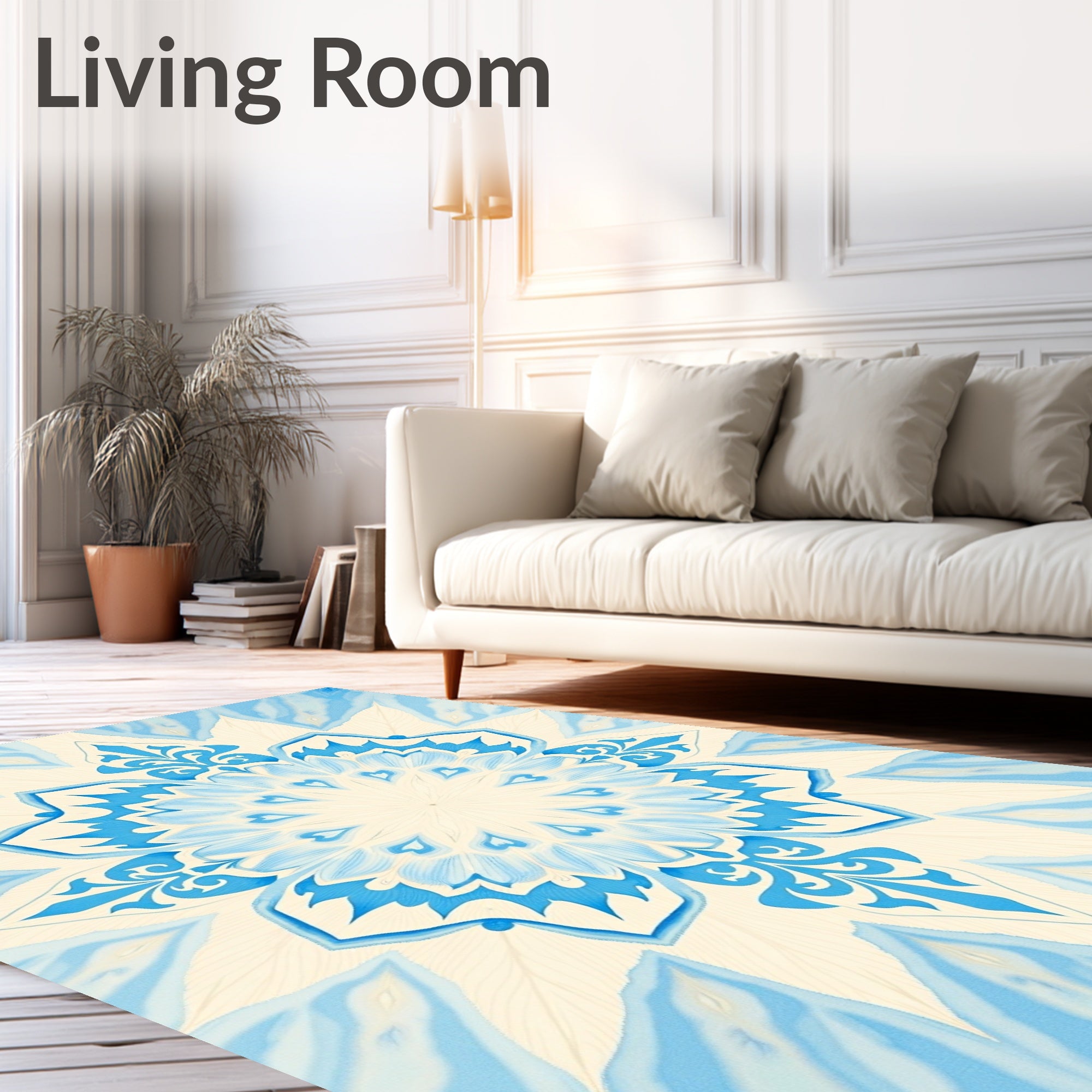 Intricate Blue White Floral Mandala Design Rug