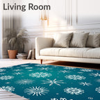 White Snowflake Winter Teal Gradient Rug