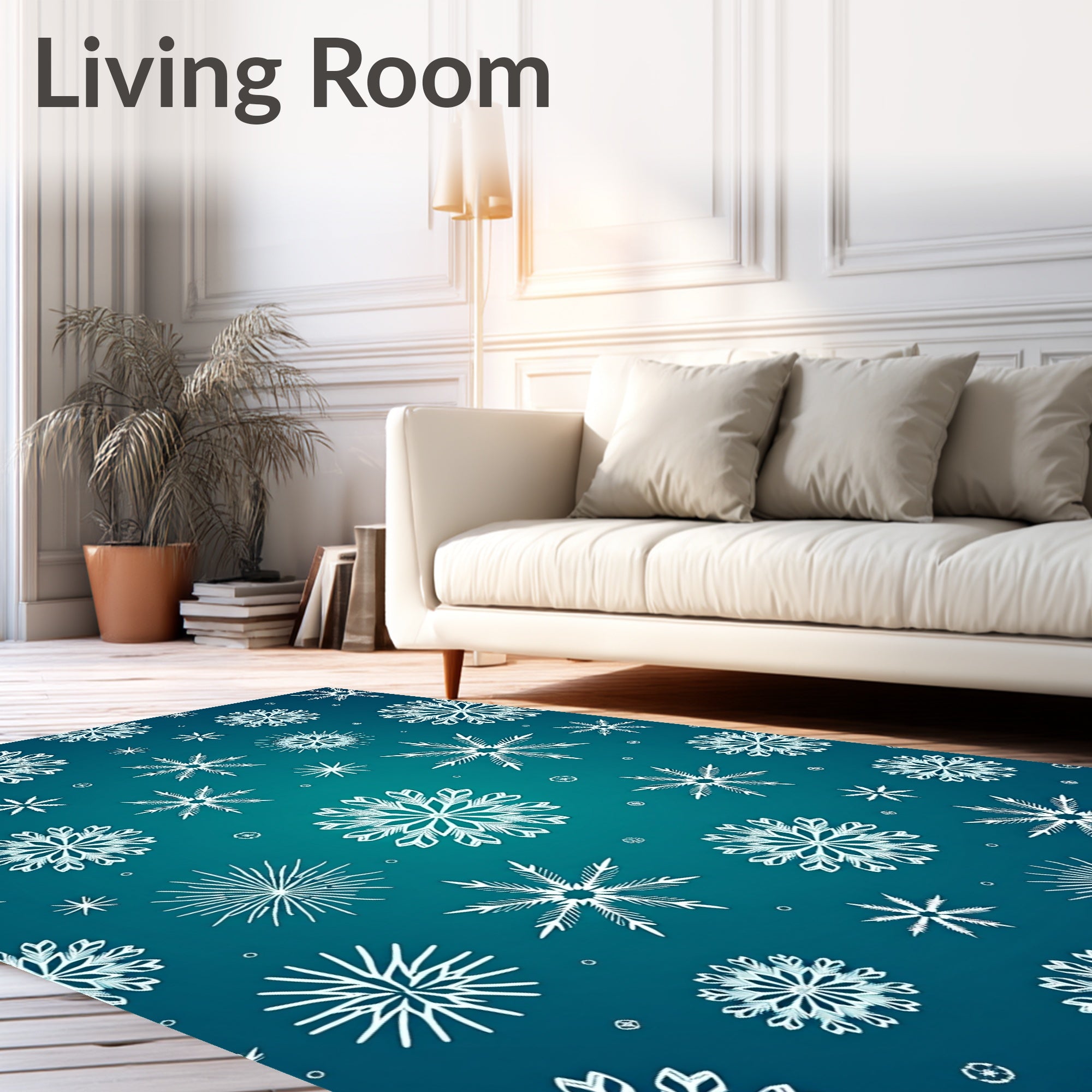White Snowflake Winter Teal Gradient Rug