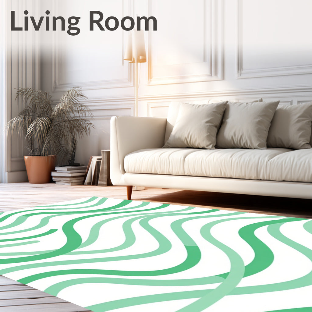 Wavy Green Intertwining Lines Pattern Rug
