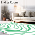 Wavy Green Intertwining Lines Pattern Rug