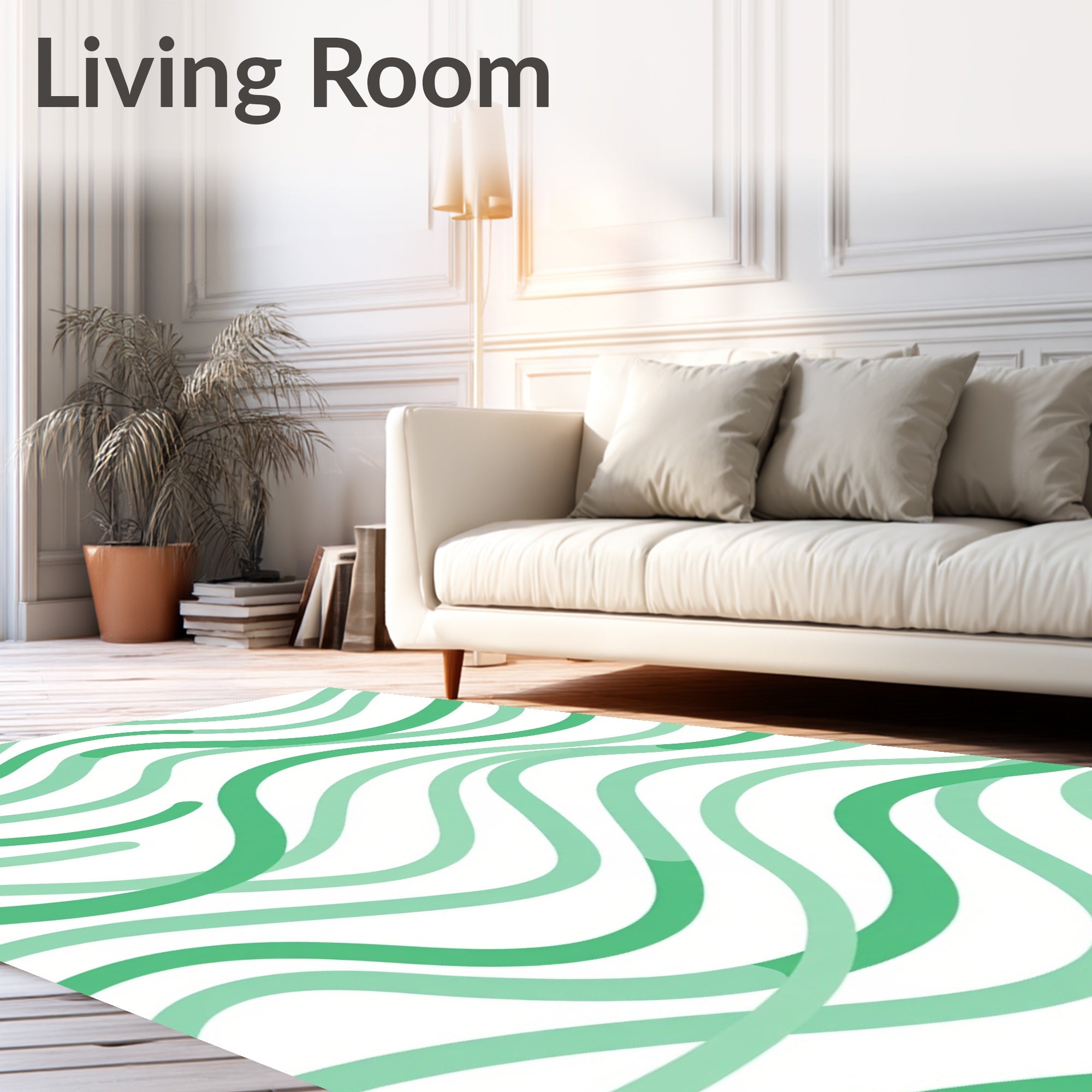Wavy Green Intertwining Lines Pattern Rug