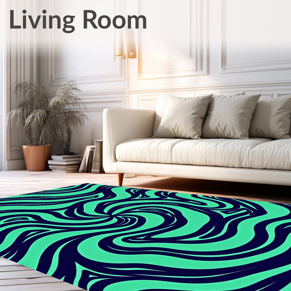 Abstract Teal Swirls Pattern Rug