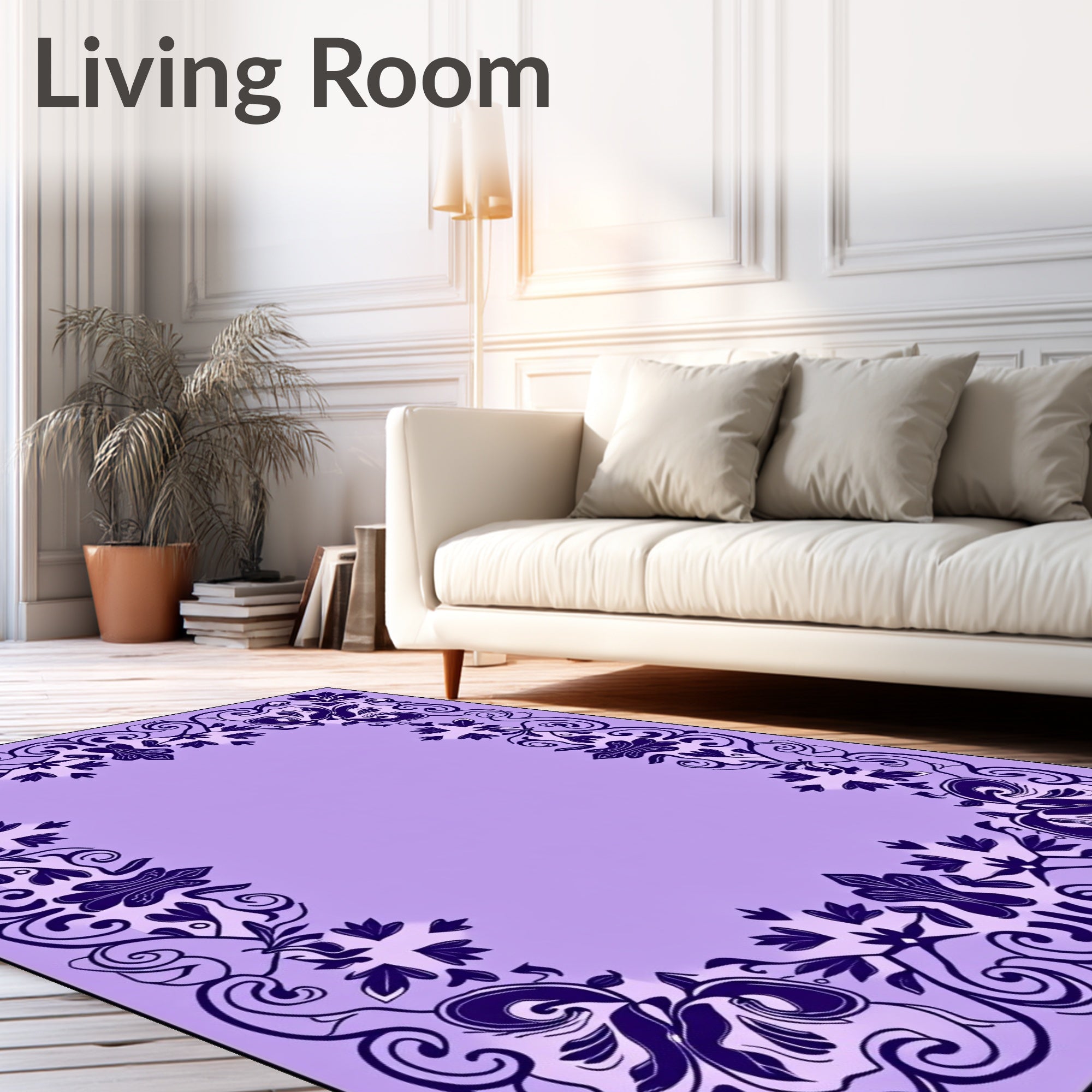 Ornate Floral Scrollwork Border Design Rug