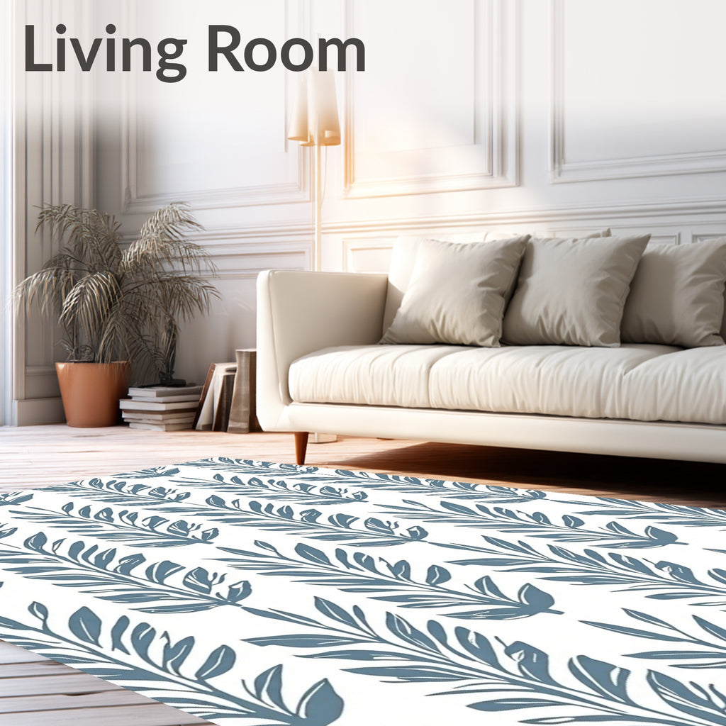 Blue Leafy Branch Pattern Design Rug