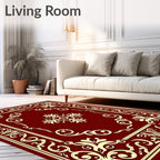 Elegant Burgundy Gold Floral Pattern Rug