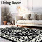 Traditional Black and Cream Medallion Rug