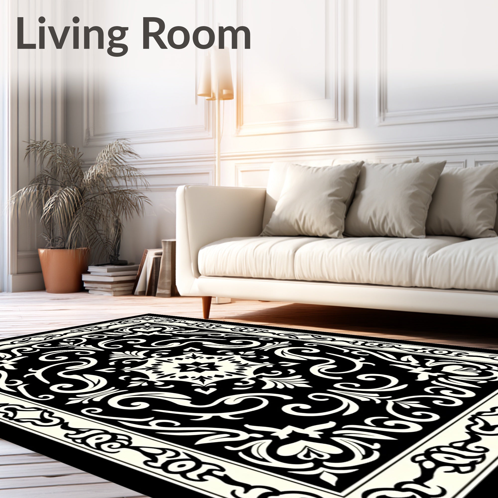 Traditional Black and Cream Medallion Rug