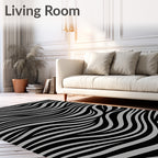 Black Gray Wavy Stripe Pattern Rug