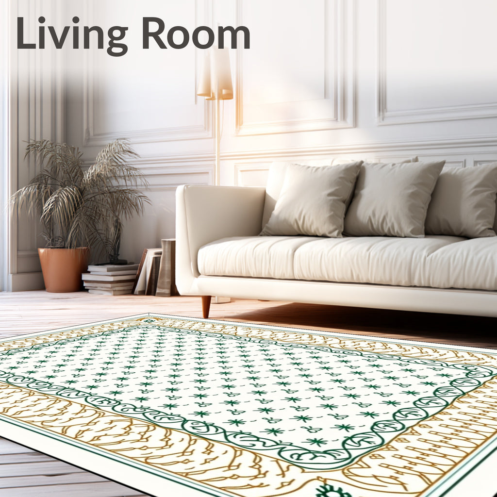 Intricate Floral Medallion Pattern Border Rug