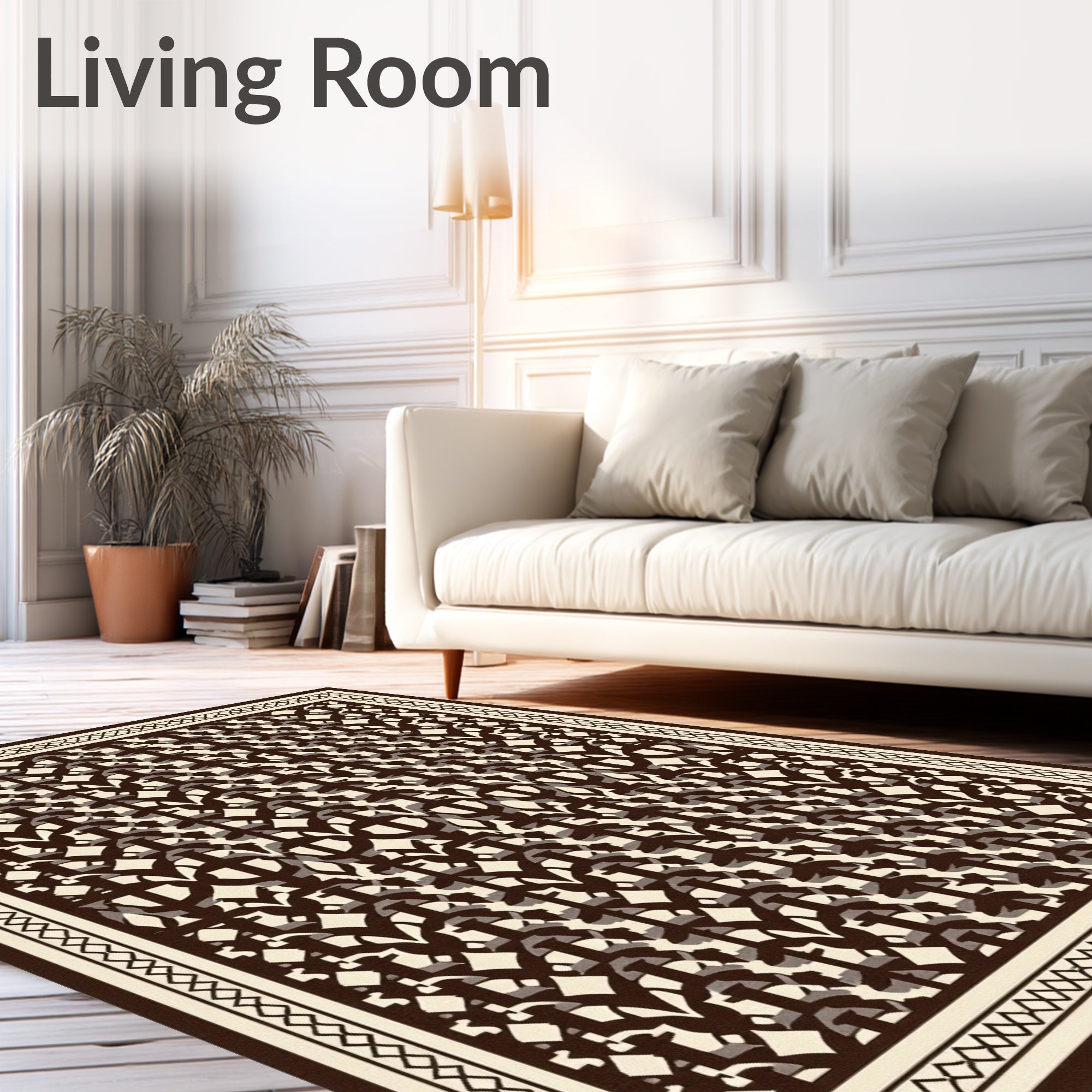 Dark Brown Cream Intricate Geometric Pattern Rug