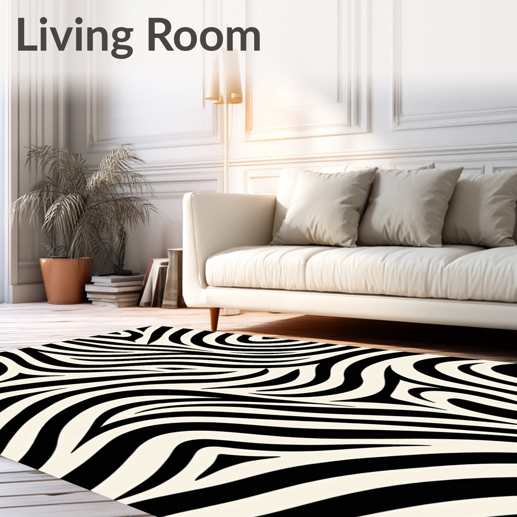 Bold Black Cream Zebra Print Rug