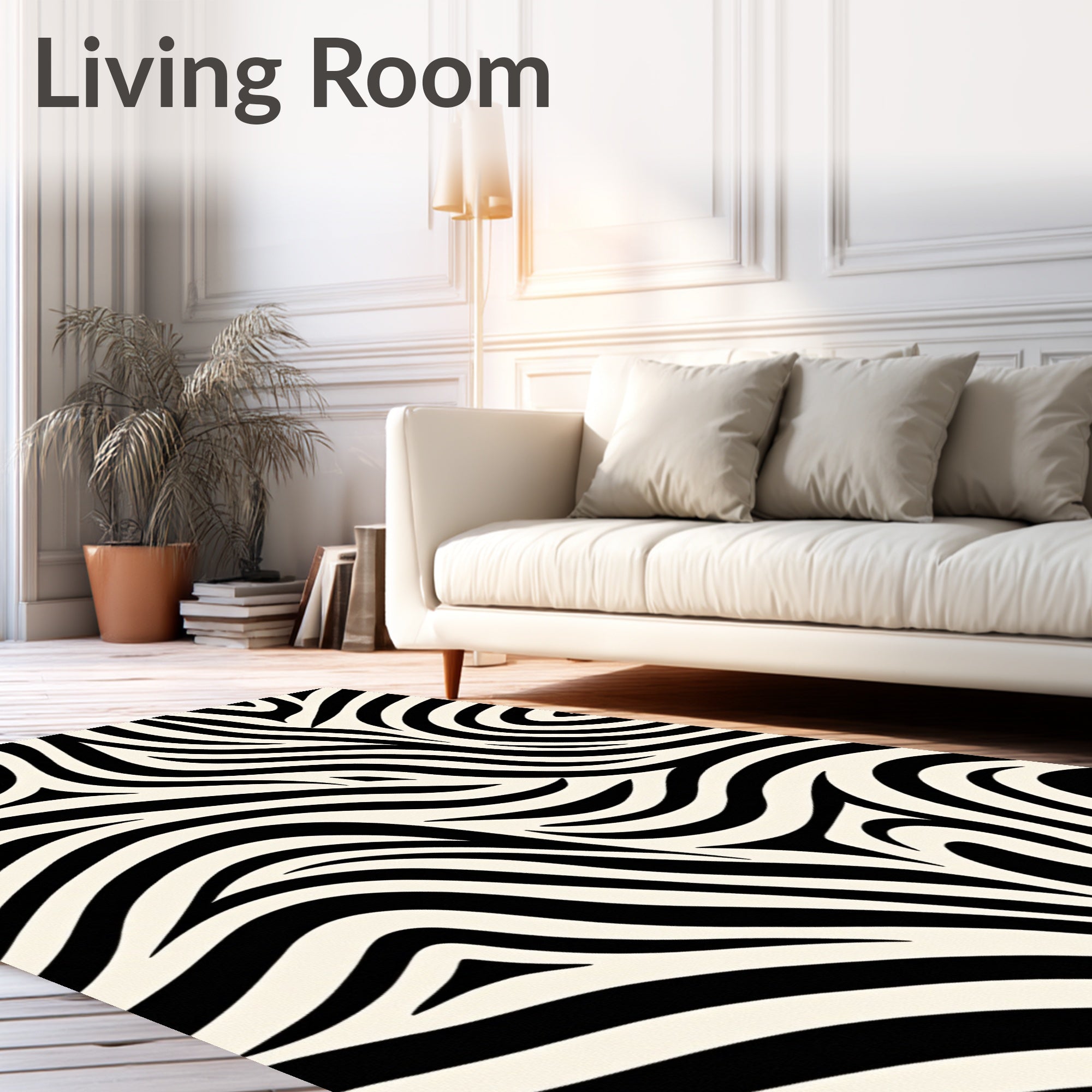 Bold Black Cream Zebra Print Rug