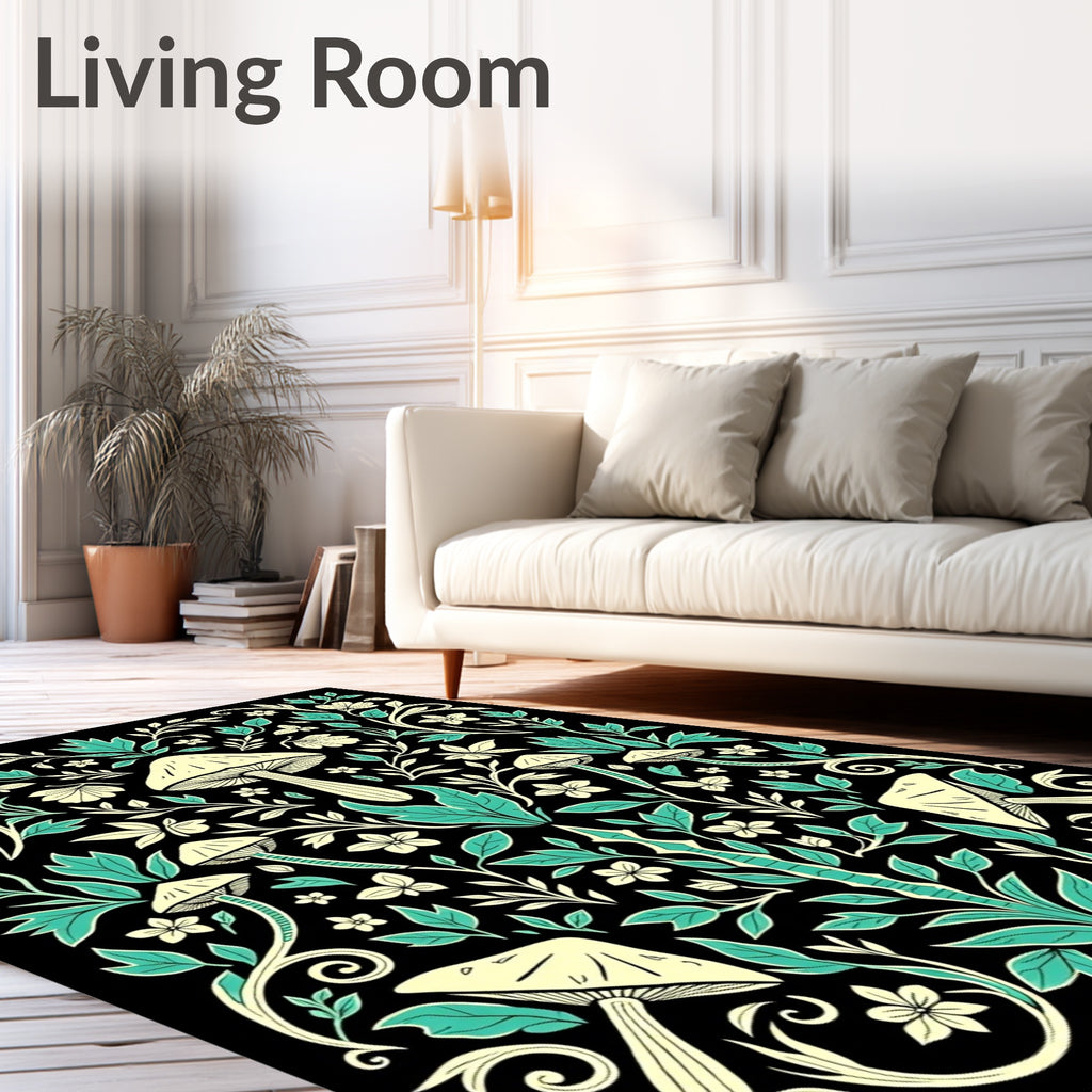 Mushroom Floral Vine Botanical Pattern Rug