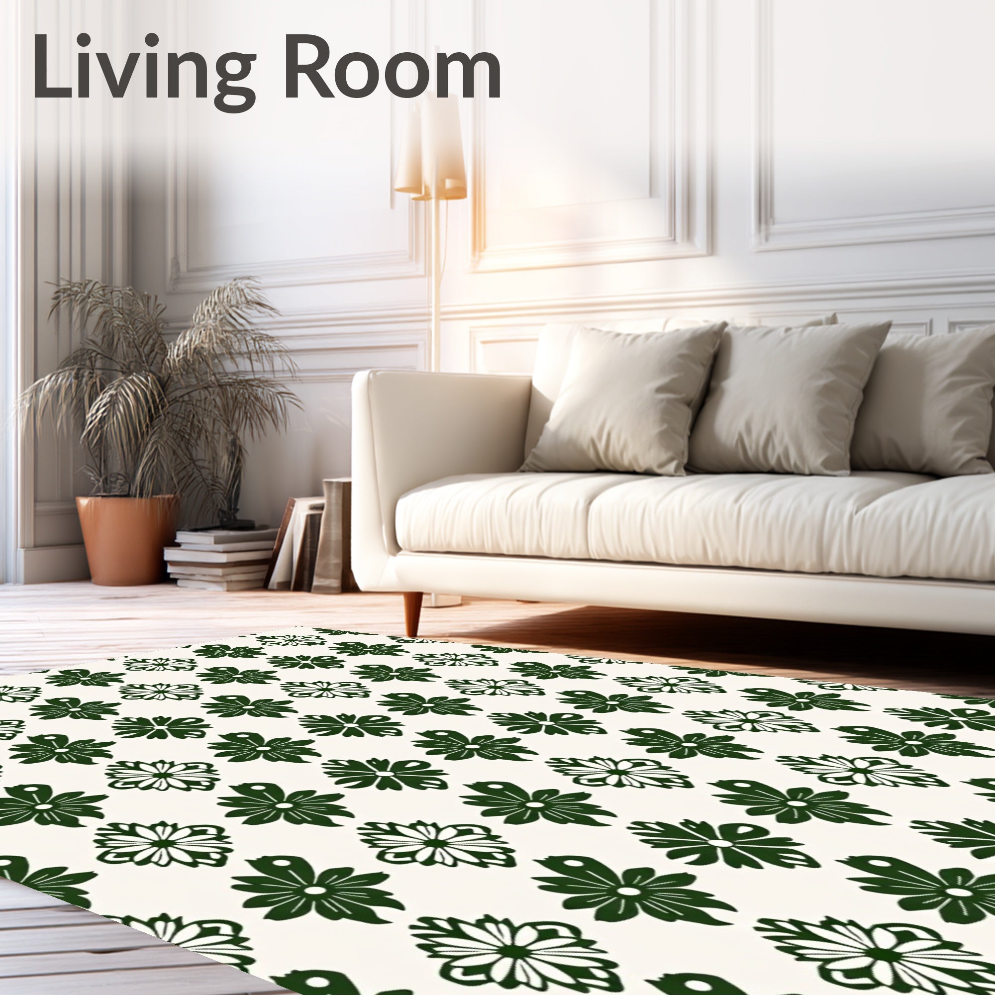 Dark Green Floral Pattern Repeats Rug