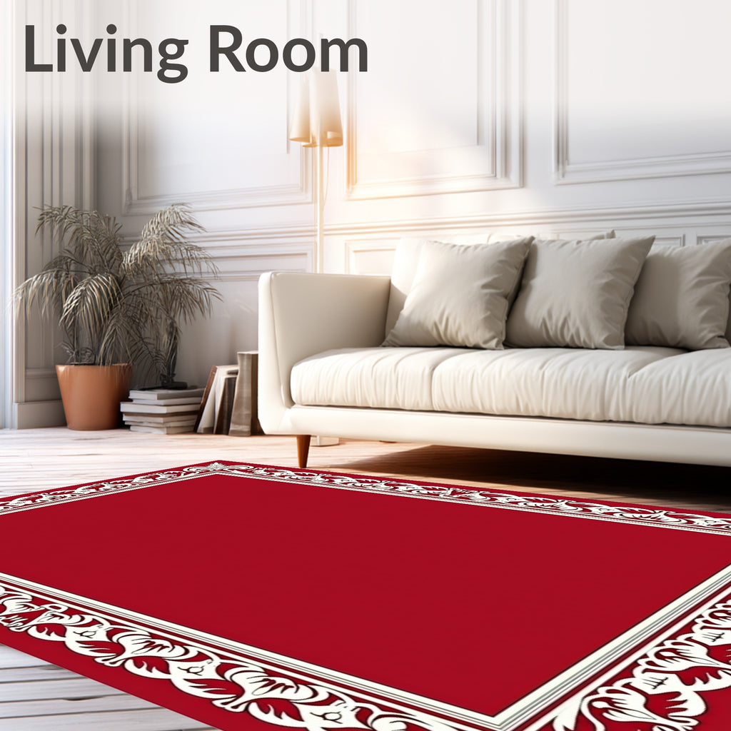 Classic Ornate Floral Border Red Rug