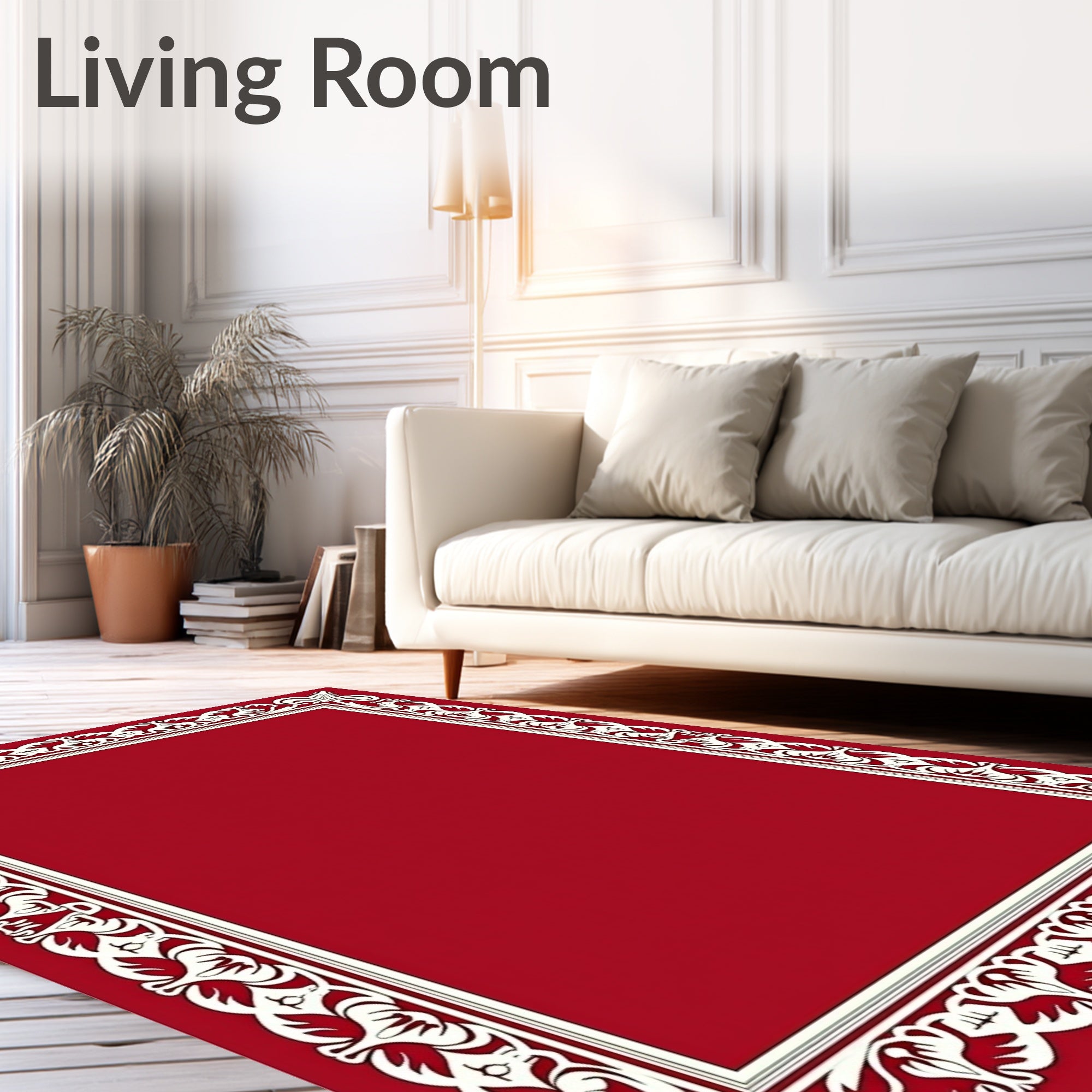 Classic Ornate Floral Border Red Rug
