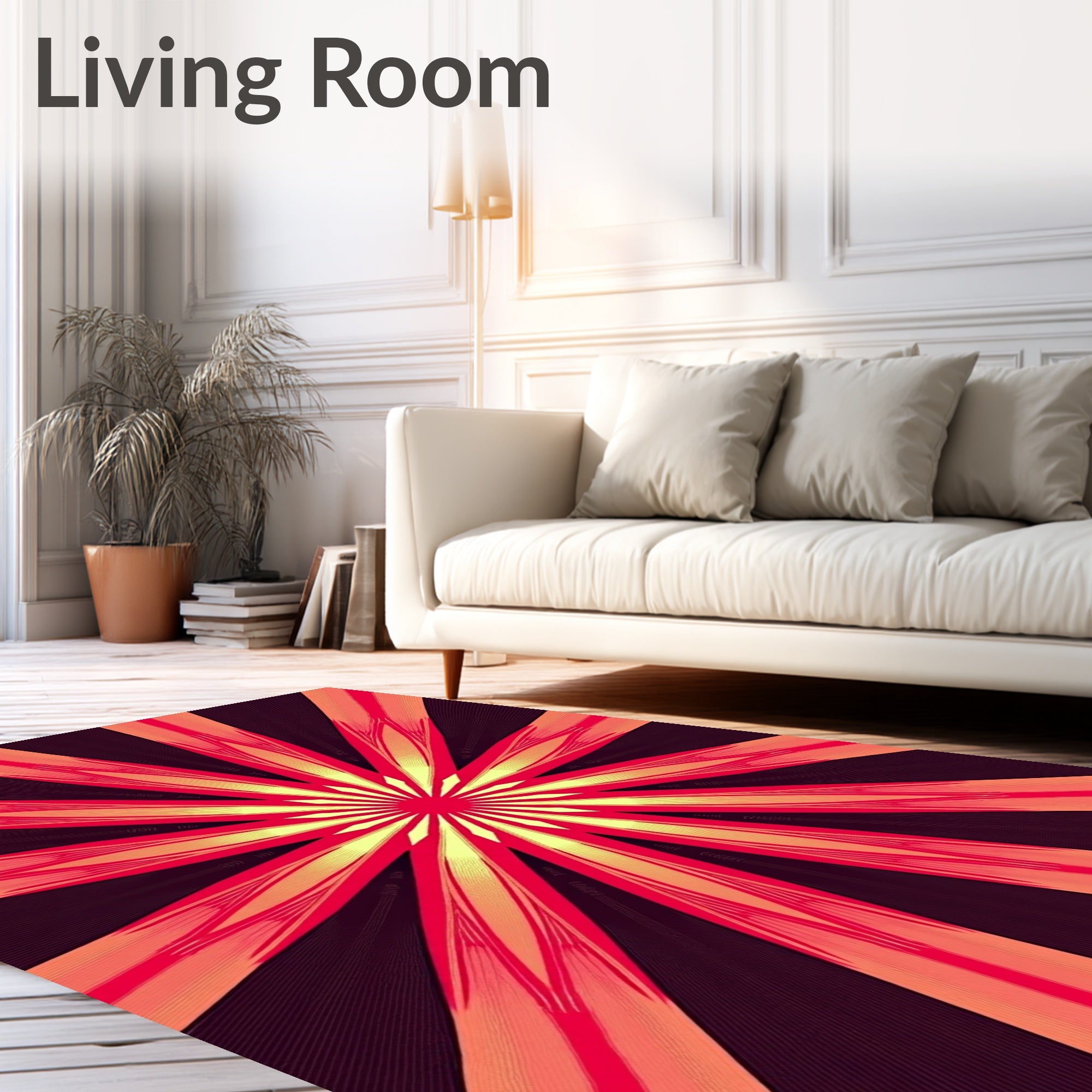 Red Sunburst Abstract Geometric Rug
