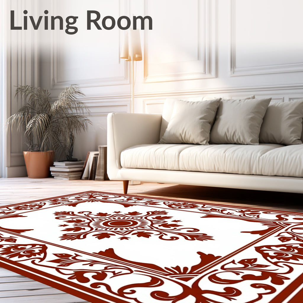 Traditional Red Floral Scroll Pattern Rug