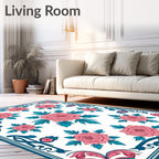 Pink Floral Vine Border Art Rug