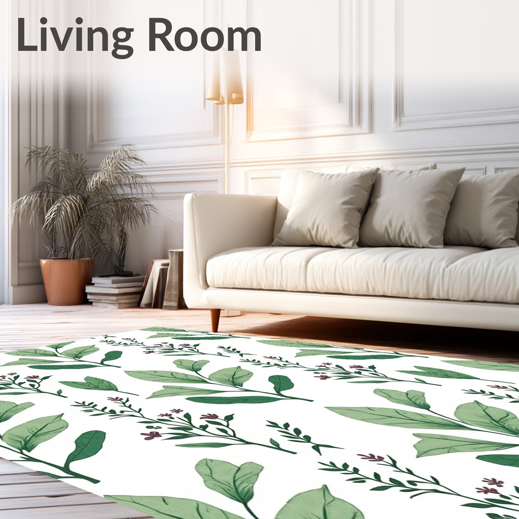 Green Leaf and Flower Pattern Rug